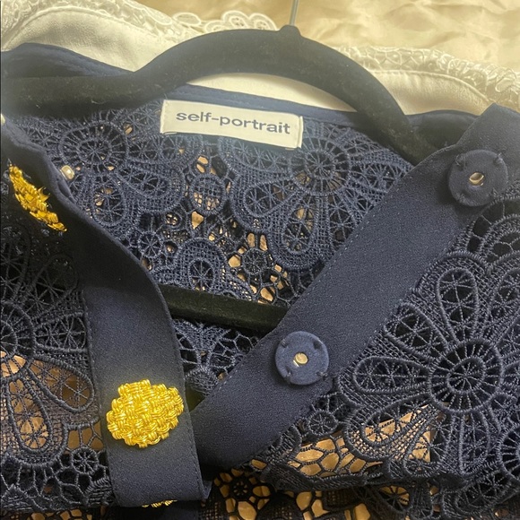 Self Portrait White Collar Navy Lace Midi Dress Size 8 - Picture 12 of 16